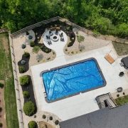Aerial photo of a pool landscaping project in Cincinnati, Ohio by Upscale Lawncare