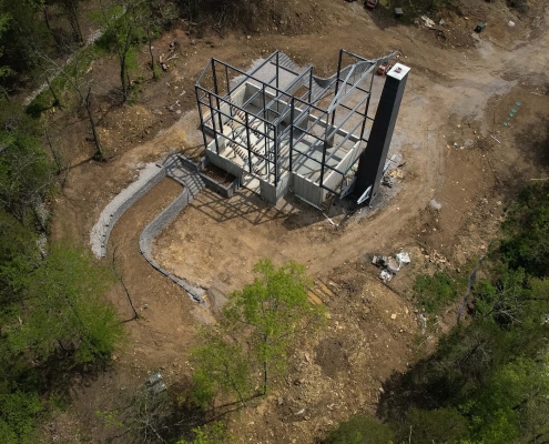 Drone image of a landscape collaboration project with Red Rock Builders.