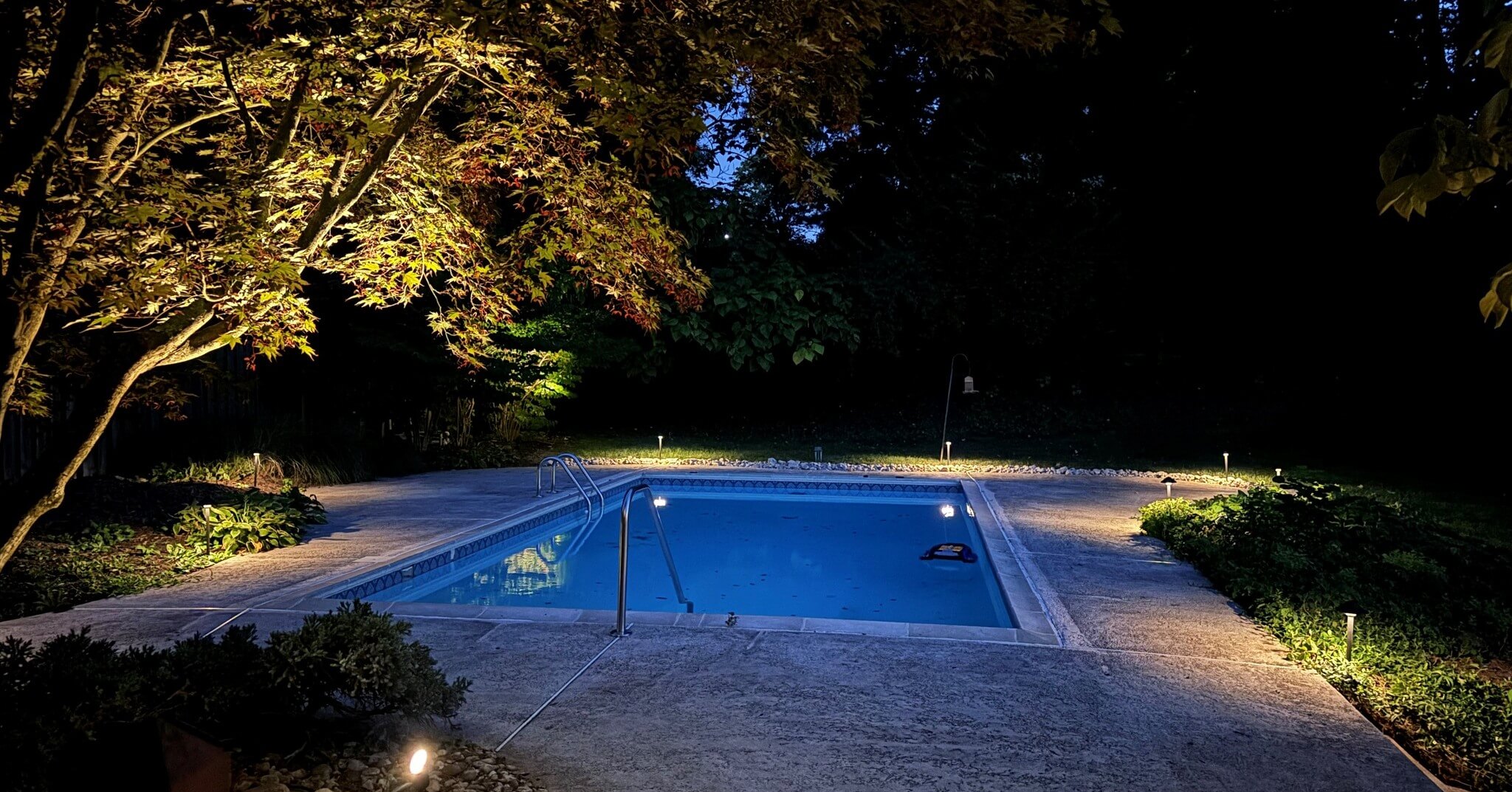 Pool are landscape lighting install in Cincinnati Ohio by Upscale Lawncare